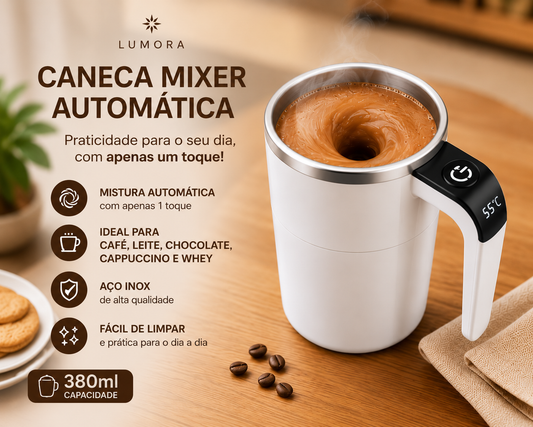 Caneca Mixer Automática Elétrica 380ml | Mistura Café, Chocolate e Whey | Lumora