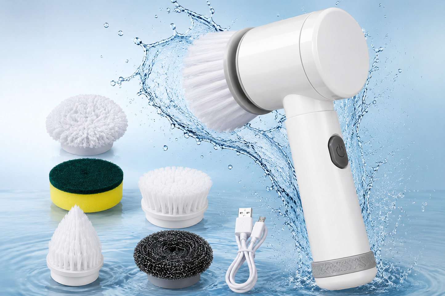 Escova Elétrica de Limpeza 5 em 1 Recarregável USB | Banheiro, Cozinha e Azulejos | Lumora